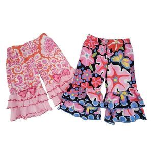 Ann Loren Floral Teired Ruffled Hem Pants / Capri Lot of 2 Girls Infant Toddler